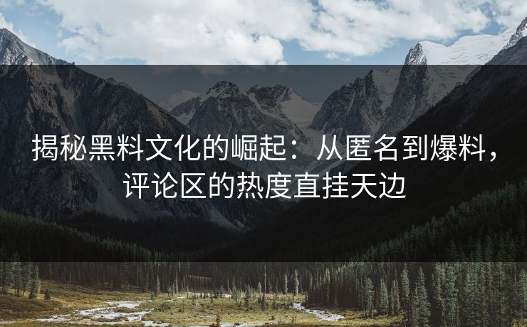 揭秘黑料文化的崛起：从匿名到爆料，评论区的热度直挂天边