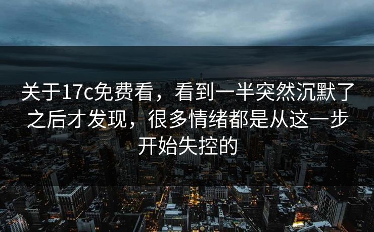 关于<strong>17C</strong>免费看，看到一半突然沉默了之后才发现，很多情绪都是从这一步开始失控的